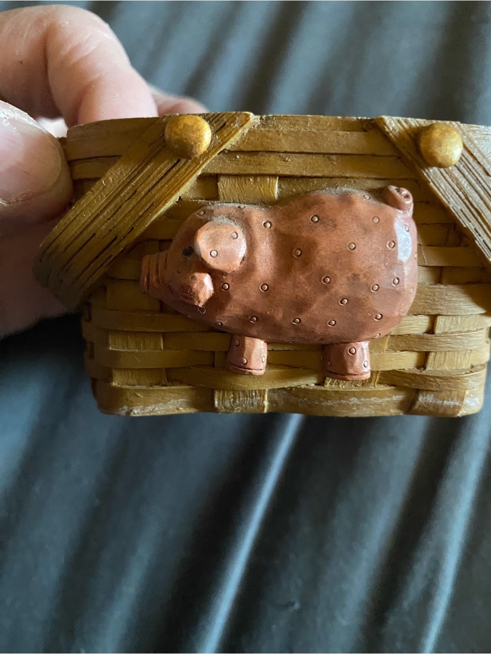 Rustic Brown Pig & rooster Accent Basket farmhouse decor. Resin